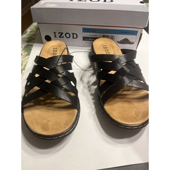 Izod Slaight Strappy Crisscross Strap Slip On Sandals Black Sz 10 NIB - Picture 11 of 16